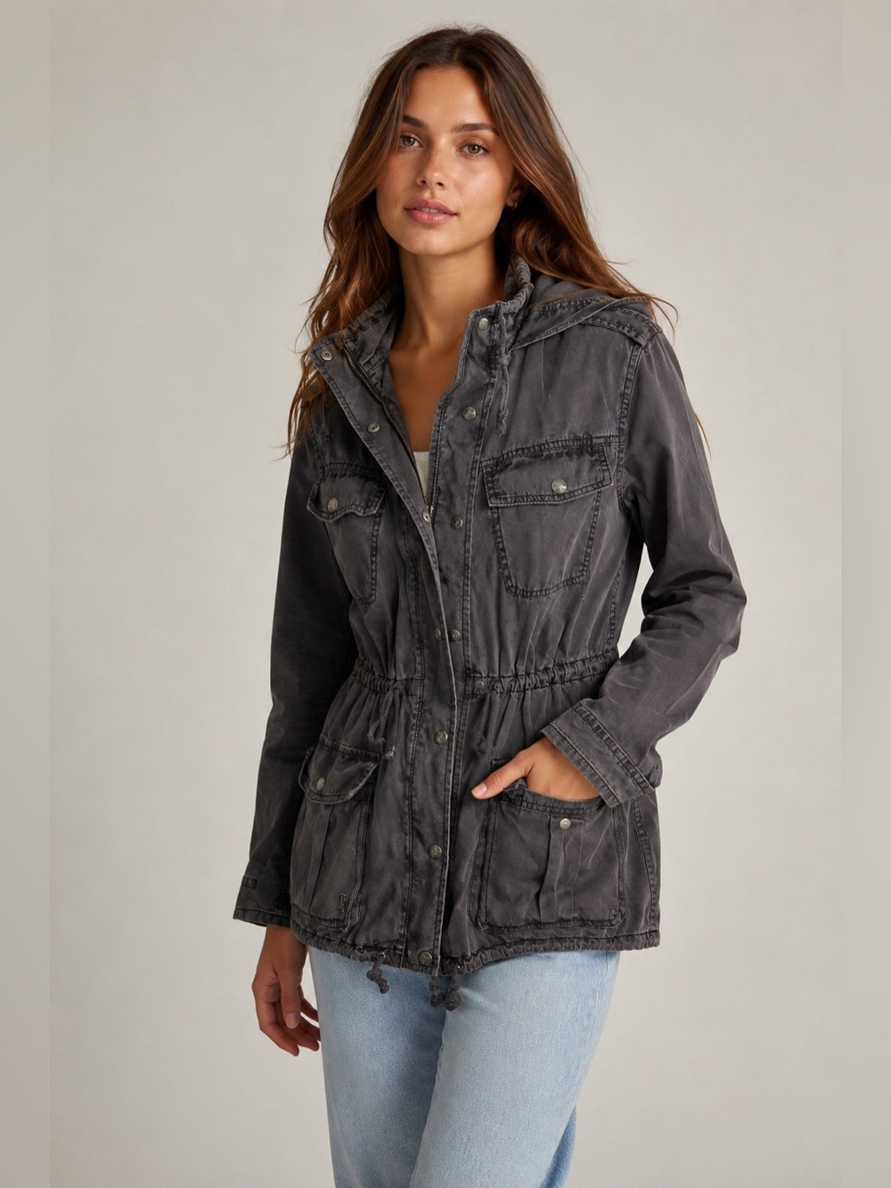 Talula Aritzia XXS Charcoal Utility Anorak Jacket Hooded